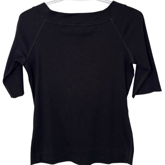 Marc Cain black three-quarter sleeve V-neck shirt size M - Picture 2 of 3